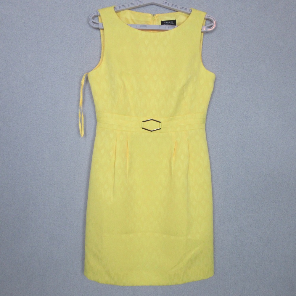 Tahari Arthur S Levine Sheath Dress Textured Belted Sleeveless Women's 6